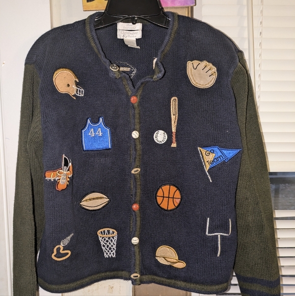 Youth Embroidered Sports cardigan style sweater Sz. L - Picture 1 of 5
